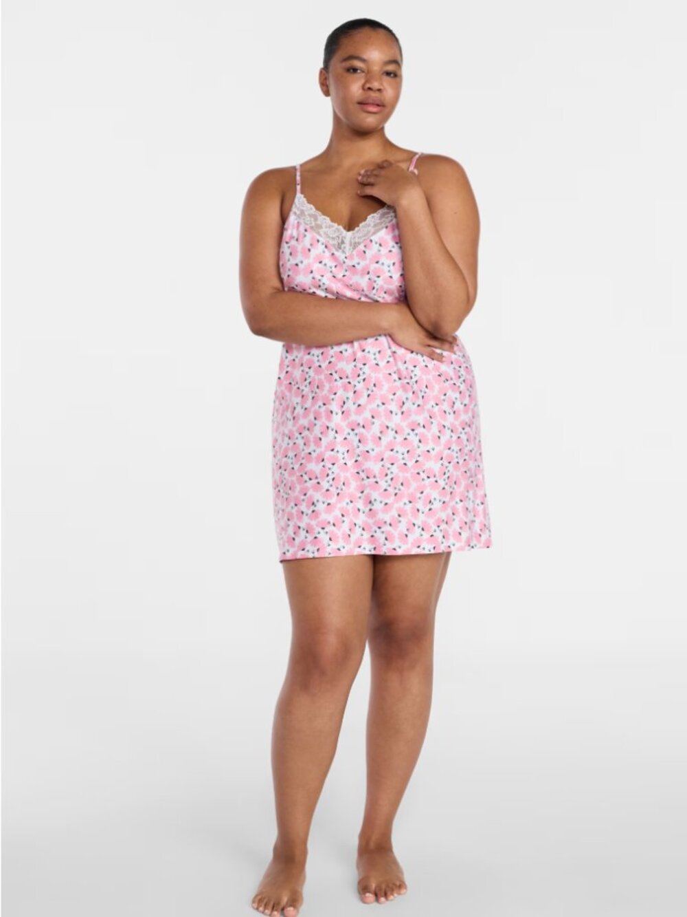 NWT Joyspun Women’s Dreamy Soft Collection Lace Front Knit Fan Flower Chemise 3X